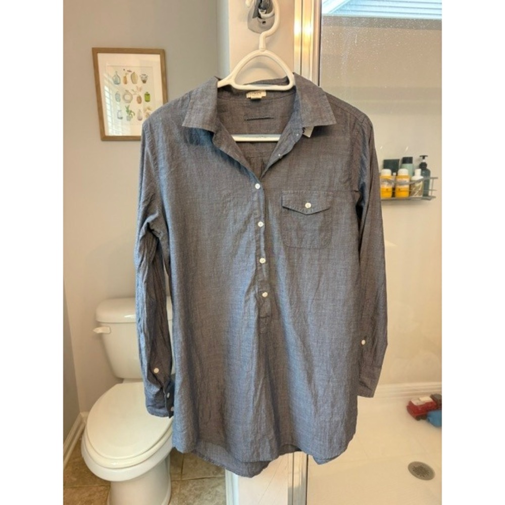 J.Crew Women's Small Chambray Button Down Shirt Blue 100% Cotton Roll Tab